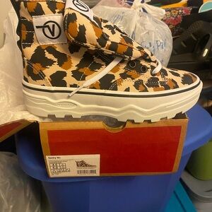Vans Brown and Black High-Top Sneakers with Animal Print 4.5/6